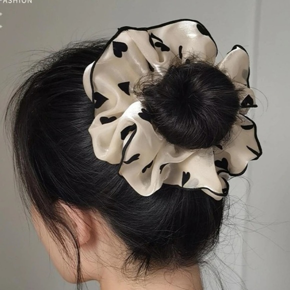 Romantic Sheer Scrunchie Set pf 3 – Hearts, Dots & Florals in Elegant Ivory main image 4